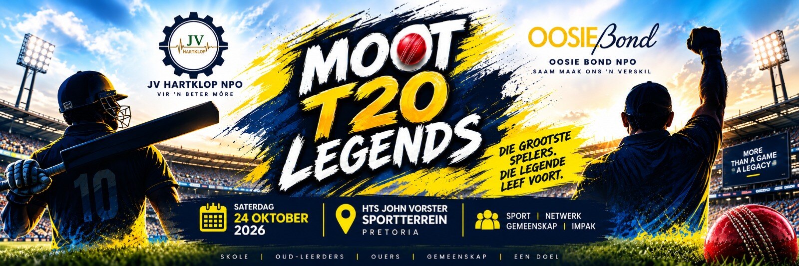 Moot T20 Legends, Saterdag 24 Oktober 2026, HTS John Vorster sportterrein, Pretoria